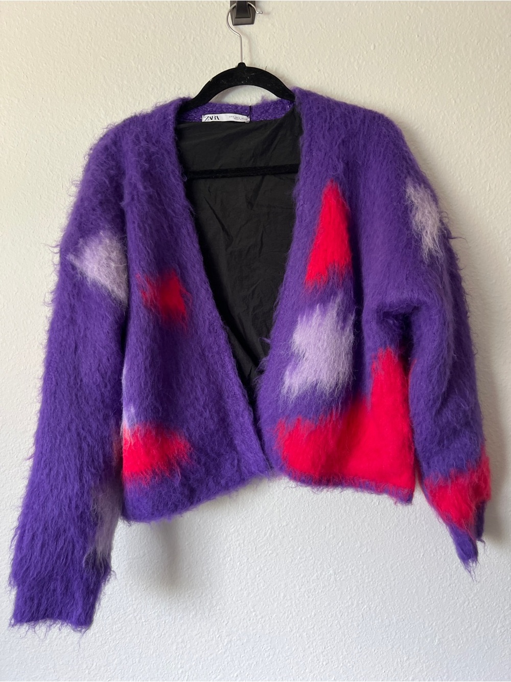 Zara Purple Pink Brushed Cozy Finish Alpaca Wool Knit Sweater Cardigan Jacket - Picture 5 of 6